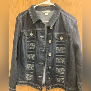 Christopher & Banks petite L Jean Jacket with Silver